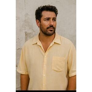 Bugatchi Uomo 100% Linen SS button Down Shirt, Butter, Resort, Beach Vacation XL